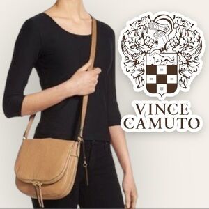 Vince Camuto Expandable Cross-Body Handbag Tan Brown Zip Closure Purse